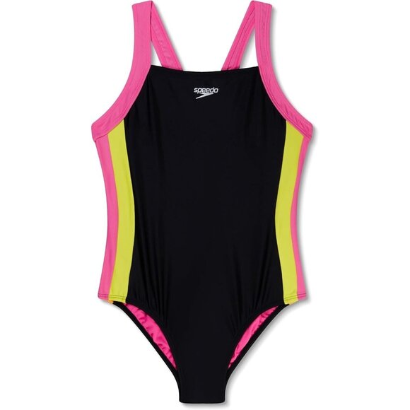 Speedo Girls Thick Strap One Piece Swimsuit Speedo Infinity Splice Black Size 10 - Picture 7 of 8